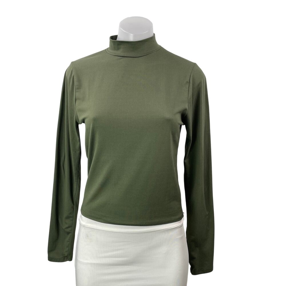 Live In The Moment Women's Olive Green Long Sleeves Mock Neck Tee T-shirt Top S
